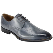Grey Genuine Leather Lace-Up Dress Shoes with Medallion Toe Detail