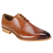 Tan Genuine Leather Lace-Up Dress Shoes with Medallion Toe Detail