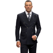 Men’s Black Pinstripe Double-Breasted Power Suit - Modern Fit 2 Piece