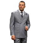 Men’s Grey Pinstripe Double-Breasted Power Suit - Modern Fit 2 Piece