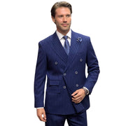 Men’s Navy Pinstripe Double-Breasted Power Suit - Modern Fit 2 Piece
