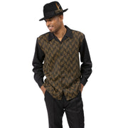 Men’s Black Khaki Pattern Walking Suit – 2 Piece Long Sleeve Set