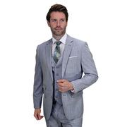 Men’s 3 Piece Sharkskin Suit with Vest - Modern Fit Sky Blue