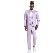 Men's Sharkskin 3-Pc Suit with Peak Lapel In Lavender- Skinny Fit by Tazzio