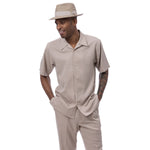 Charpi Collection: Montique's Men's Linen Look Oatmeal Walking Suit