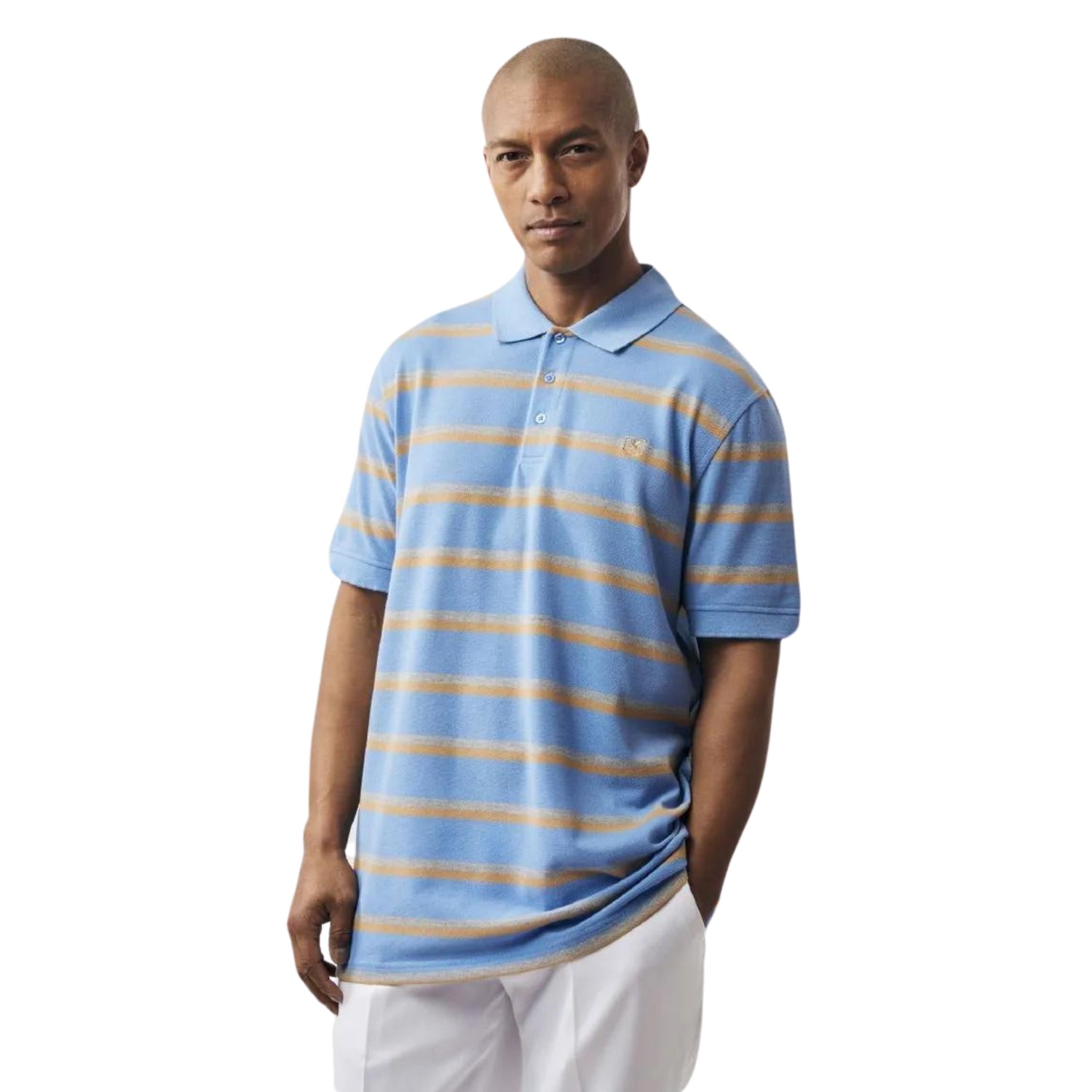 men’s periwinkle horizontal stripe polo shirt by Stacy Adams
