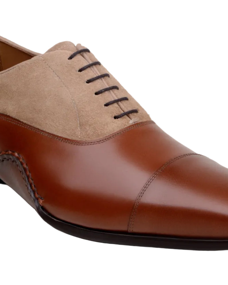 cognac and oat two tone oxford shoe side view