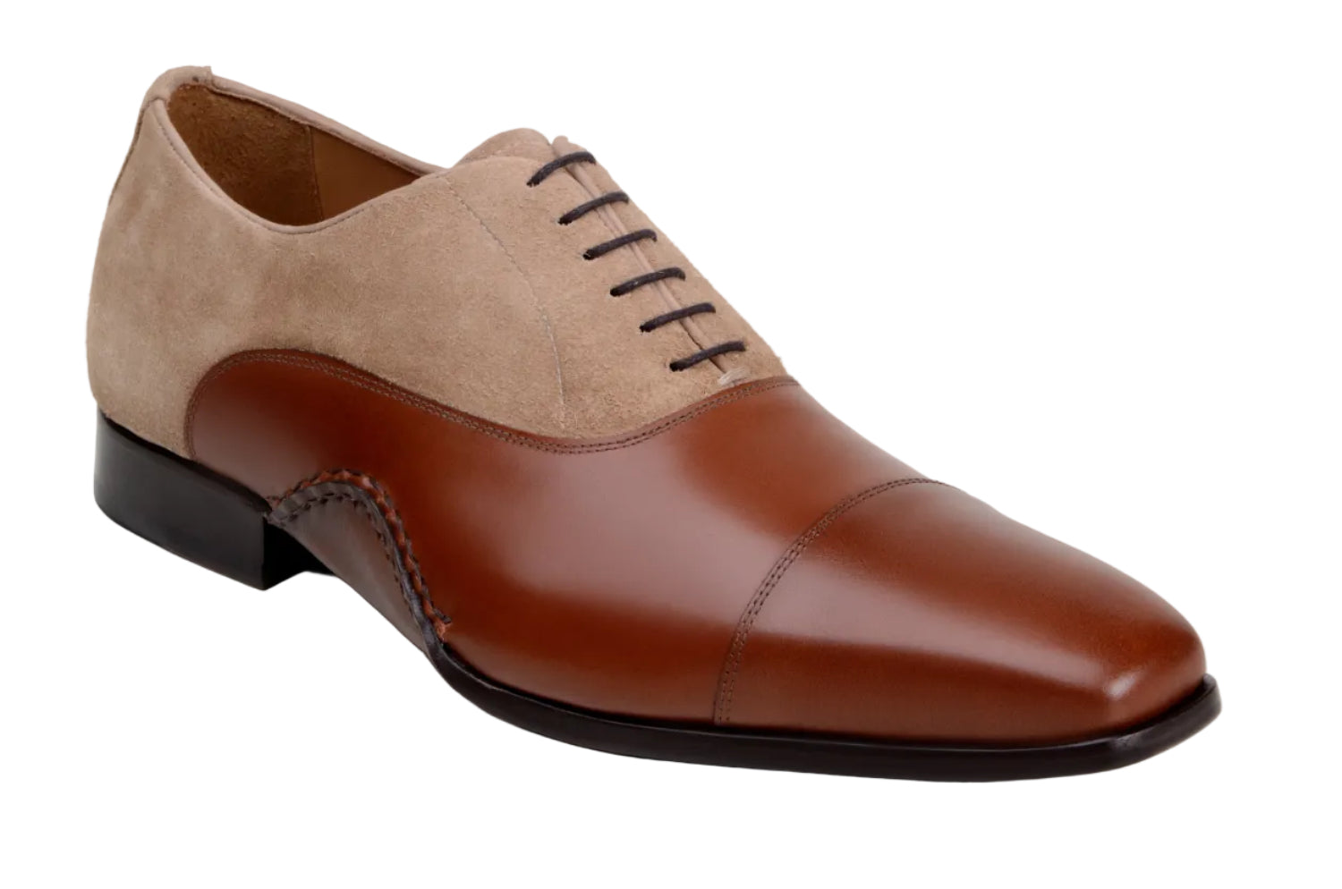cognac and oat two tone oxford shoe side view