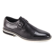 Men's Black Leather Cap Toe Monk Strap Dress Shoes