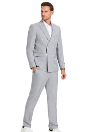 Pinstripe 3-Piece Slim Fit Suit with Peak Lapel - Light Grey