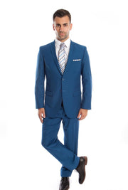Men’s 2-Piece Notch Lapel Slim Fit Suit - French Blue