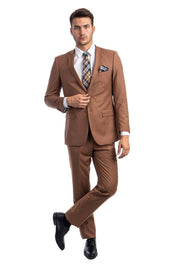 Men’s 2-Piece Notch Lapel Slim Fit Suit - Caramel