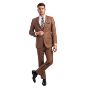 Men’s 2-Piece Notch Lapel Slim Fit Suit - Caramel by Tazio
