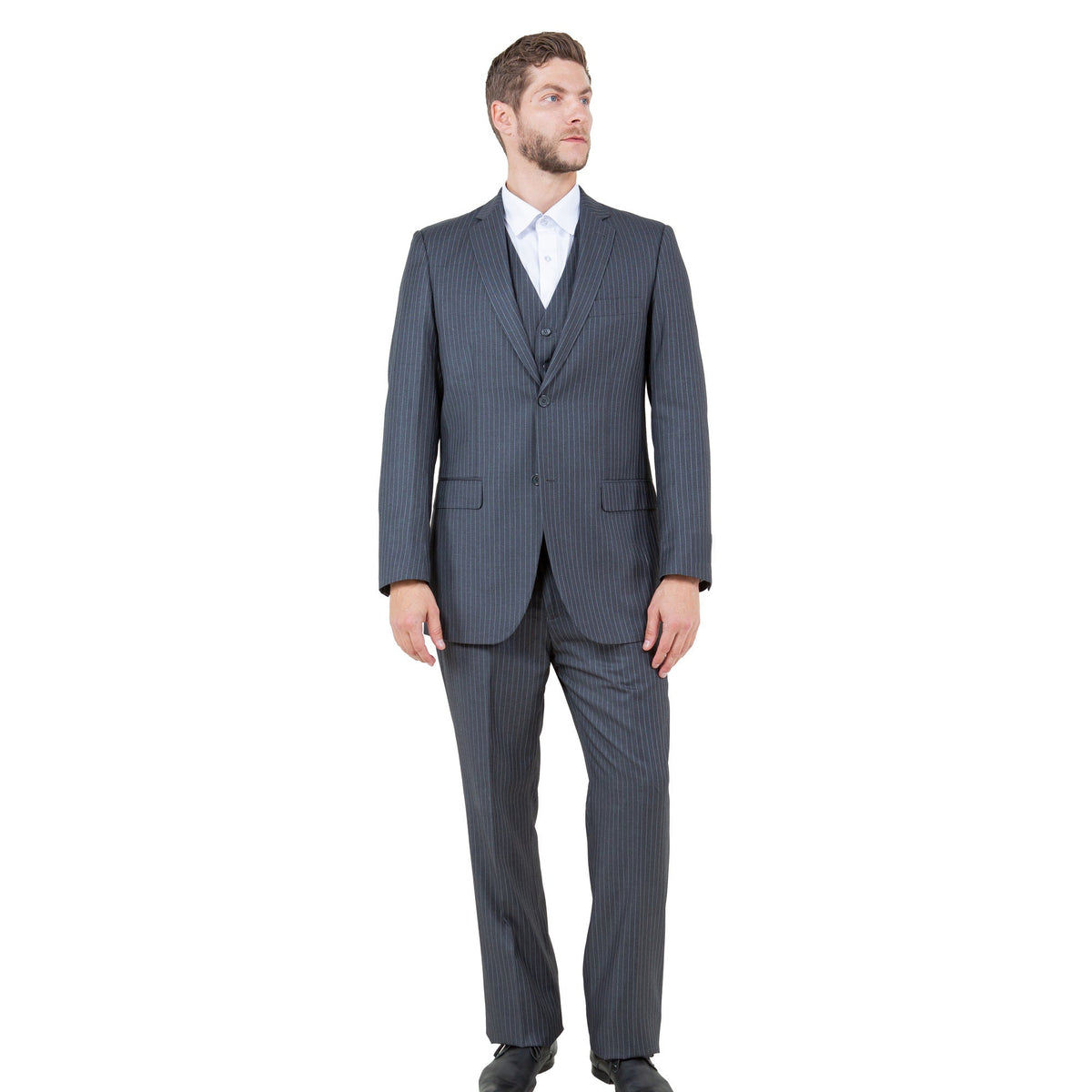 Grey Pinstripe Three-Piece Suit — garment detail