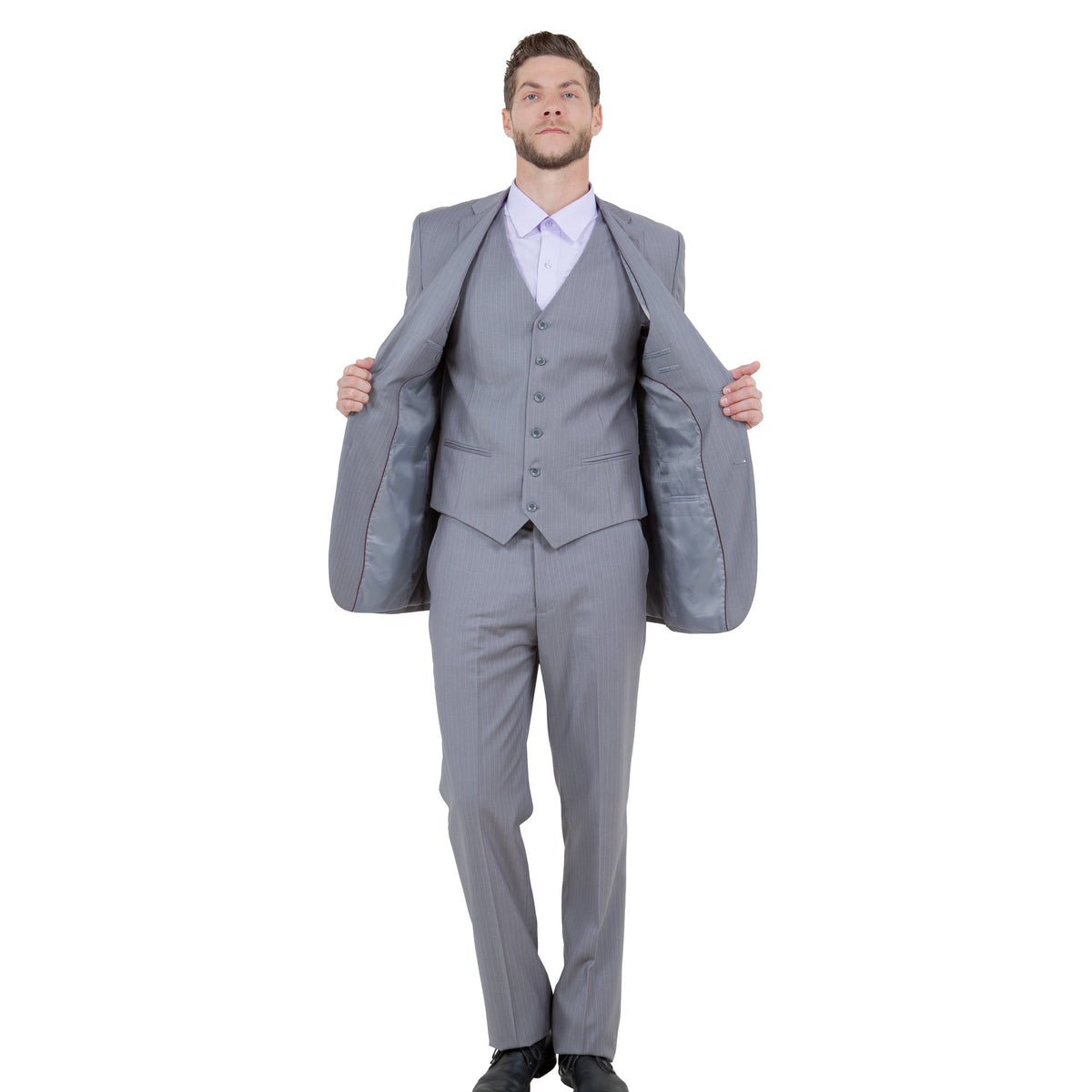 Light Grey Pinstripe Three-Piece Suit — garment detail