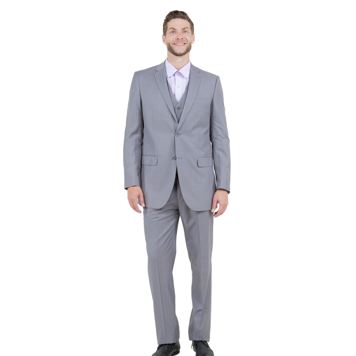 Light Grey Pinstripe Three-Piece Suit — model view