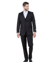 Slim Fit 3-Piece Suit with Notch Lapel and Five-Button Vest - Black
