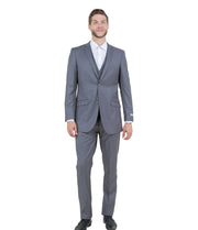 Slim Fit 3-Piece Suit with Notch Lapel and Five-Button Vest - Grey