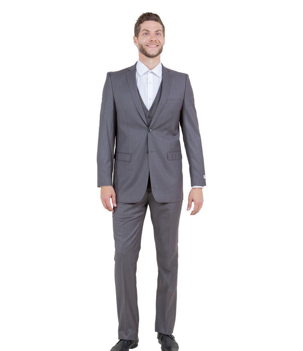 Slim Fit 3-Piece Mid Grey Suit with Notch Lapel – Suits & More