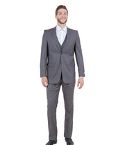 Slim Fit 3-Piece Suit with Notch Lapel and Five-Button Vest - Mid Grey