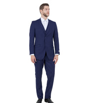 Slim Fit 3-Piece Suit with Notch Lapel and Five-Button Vest - Navy Blue