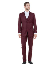 Slim Fit 3-Piece Suit with Notch Lapel and Five-Button Vest - Burgundy