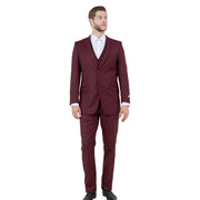 Slim Fit 3-Piece Suit with Notch Lapel and Five-Button Vest - Burgundy by Tazio