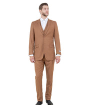 Slim Fit 3-Piece Suit with Notch Lapel and Five-Button Vest - Caramel