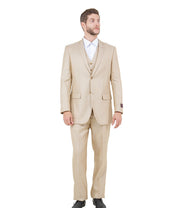Textured 3-Piece Modern Fit Suit with Notch Lapel - Light Beige