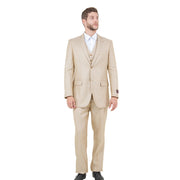 Textured 3-Piece Modern Fit Suit with Notch Lapel - Light Beige by Tazzio