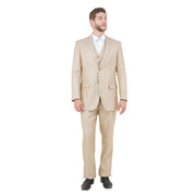 Light Beige Textured 3-Piece Modern Fit Suit with Notch Lapel