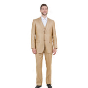 Textured 3-Piece Modern Fit Suit with Notch Lapel - Wheat by Tazzio