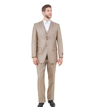 Textured 3-Piece Modern Fit Suit with Notch Lapel - Stone