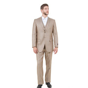 Textured 3-Piece Modern Fit Suit with Notch Lapel - Stone by Tazzio