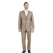 Textured 3-Piece Modern Fit Suit with Notch Lapel - Dark Tan by Tazzio
