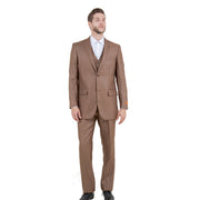 Textured 3-Piece Modern Fit Suit with Notch Lapel - Toast by Tazzio