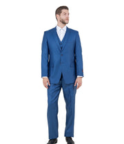 Textured 3-Piece Modern Fit Suit with Notch Lapel - Blue