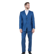 Textured 3-Piece Modern Fit Suit with Notch Lapel - Blue by Tazzio