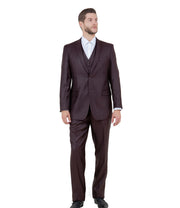Textured 3-Piece Modern Fit Suit with Notch Lapel - Burgundy