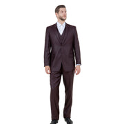 Textured 3-Piece Modern Fit Suit with Notch Lapel - Burgundy by Tazzio