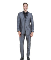 Sharkskin 3-Piece Slim Fit Suit with Five-Button Vest - Dark Grey