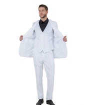 Sharkskin 3-Piece Slim Fit Suit with Five-Button Vest - White
