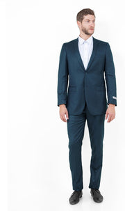Sharkskin Slim Fit 2-Piece Suit with Notch Lapel - Mid Navy