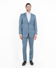 Sharkskin Slim Fit 2-Piece Suit with Notch Lapel - Smoke Blue