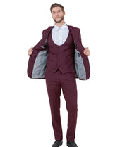 Ultra Slim 3-Piece Peak Lapel Suit with U-Shape Vest - Burgundy