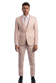 Ultra Slim 3-Piece Peak Lapel Suit with U-Shape Vest - Blush