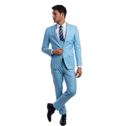 Ultra Slim 3-Piece Peak Lapel Suit with U-Shape Vest - Sky Blue by Tazio