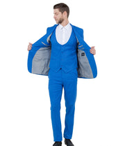 Ultra Slim 3-Piece Peak Lapel Suit with U-Shape Vest - Blue