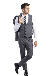 Men's 3 Piece Glen Check Single Button Ultra Slim Fit Suit - Grey