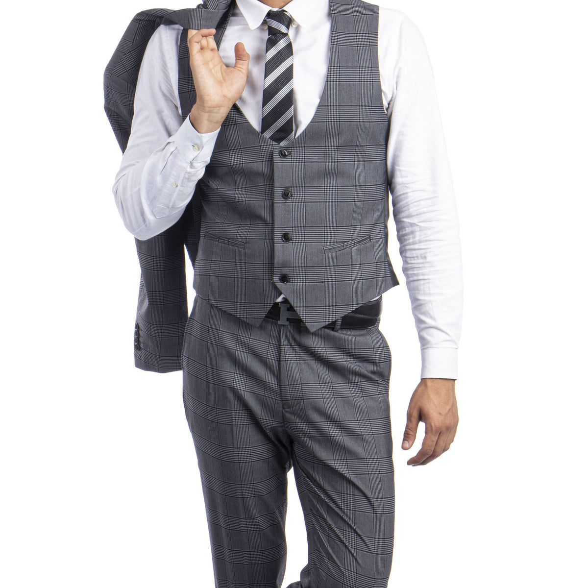 Grey Glen Check Three-Piece Suit — garment detail